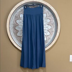 OOKIE and LALA- Wide Leg High Waste Soft Pants in Dusty  Blue